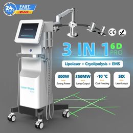 Most Advanced 6D Lipo Laser Cryolipolysis EMS Slimming Equipment Cryo Fat Freeze Fat Loss Device Skin Tightening 4 Cooling Plates