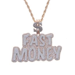 Hip Hop Iced Out Full of Diamond Lettering Pendants FAST MONEY Pendant Necklace