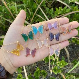 Glass Crystal Butterfly Necklace Translucent 9 Colours Luxury Jewellery Women Pendant Simple And Elegant Opp Plastic Packaging Drop Delivery