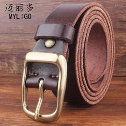 Belts Designer Belt Vintage Copper Gold Buckle Full Grain Genuine Leather For Men Soft Waist 3.3cm Wide