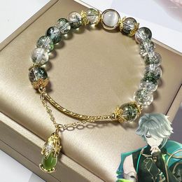 Link Bracelets Game Genshin Impact Alhaitham Bracelet Cosplay Unisex Green Crystal Pendant Beads Fashion Jewelry Prop Accessories