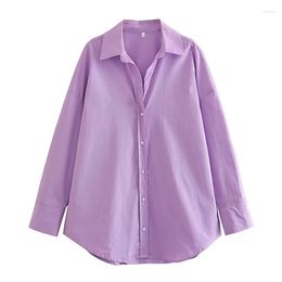 Women's Blouses Spring Autumn Shirt Purple Turn Down Collar Long Sleeve Loose Single Breasted Shirts Female Chic Elegant Tops