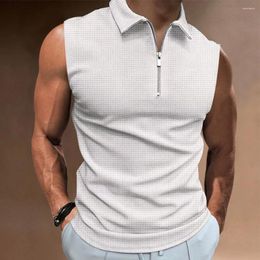 Men's Tank Tops 2023 Brand Clothing Men Male Top Sleeveless Slim Solid Colour Summer T Tee Blouse Zip Casual Collar Collared