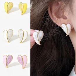 Sweet Heart Stud Earrings Delicate White Purple Yellow Colour Small Ear Studs Trendy Korean Earrings for Women Girls Jewellery Gift