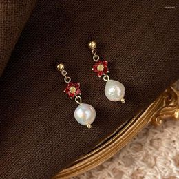 Dangle Earrings 2023 Arrival Hand-made Freshwater Pearl Red Crystal For Women Fashion Sweet Water Drop Jewellery Gifts