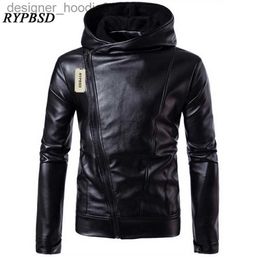 Men's Fur Faux Fur PU Leather Jacket Black Men Leather Jacket Hooded Zipper Men Coat Long Sleeve Turtleneck Faux Leather Jacket New 201119 L230913