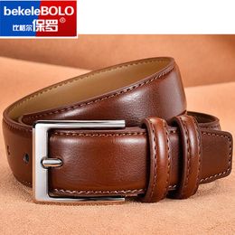 Bekele bolo Men Genuine Leather Belt Buckle Brown and Black Business Dress Belts for Men