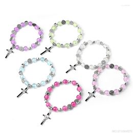 Charm Bracelets Rosary Cross Beaded Bracelet For Women Teen Girl Stretch With Crucifix Pendant Jewelry Drop