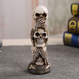 Decorative Objects Figurines Resin Three No Skeleton Head Artwork Decoration Halloween Party Horror Statue Haunted House Decoration 230912