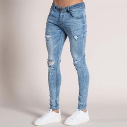 Mens hole Skinny Jeans Super Skinny Jeans Men Ripped Stretch Denim Pants Elastic Waist Big Size EU and US272M