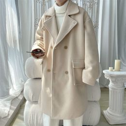 Men's Wool Blends Winter Double Breasted Woolen Coat Men Warm Fashion Casual Long Woolen Coat Men Korean Loose Oversized Trench Coat Mens Overcoat 230912