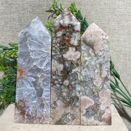 Decorative Objects Figurines Crystal Pink Amethyst Flower Agate Tower Point Wand Natural Beauty Reiki Stone Quartz Home Decoration Healing Mineral 230912