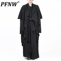 Men's Trench Coats PFNW Dark Wear Cloak Multi Layered Fake Two Piece Shawl Male Niche Design Solid Colour Casual 2023 Trendy 28W10 230912