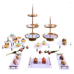 Bakeware Tools Acrylic Cake Stand Set Gold White Metal Crystal Dessert Display Pedestal Cupcake Standard Wedding Party Square Candy