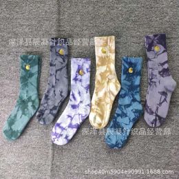 Men's Towel Socks Fashion North American Brand Karhart New Gold Label Embroidered Tie Dyed High Tube Trendy for Men Women with Bottom Outdoor Sports