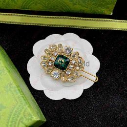 Hair Clips Barrettes Vintage Brass mbed Square Emerald Crystal Flower Hair Clips Barrettes designer Jewellery fashion luxury banquet Valentines Day Christmas gifts
