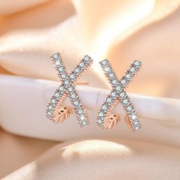 Stud Earrings Cute Female Fashion Cross Luxury White Crystal Stone Rose Gold Silver Colour Wedding For Women