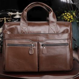 Briefcases 2023 Casual Laptop Bags Cow Genuine Leather Men's Briefcase Male Handbags Messenger 15 Inch Computer Bag