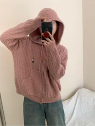 Women's Hoodies Cute Knitted With Pockets Zip-up Jacket Autumn Embroidered Bear Sweater Loose Fit Cardigan 2023 Lady Tops