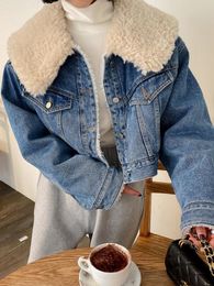 Women's Jackets Autumn Winter Women Blue Lambs Wool Thick Denim Jacket Loose Jean Coat Female Casual Warm Black Cardigans Outerwear Y2k 230912