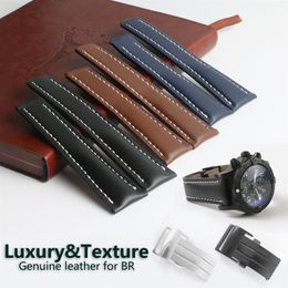 Deployment Buckle Clasp Calf Leather Skin Genuine Leather Watch Band Watch Strap for Breitling Watch Man 20mm 22mm 24mm Black Blue280Q