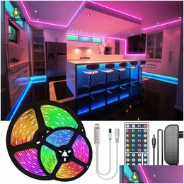 Party Decoration Drop Ship 16.4Ft 32.8Ft 49Ft 65Ft Rgb Strip Light Dc12V 5050Smd Led Lights With Adapter And 44Keys Ir Controller Deli Dhh0C