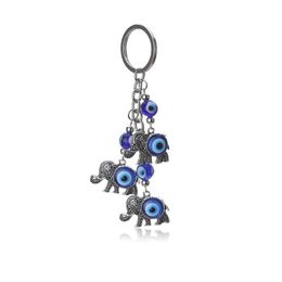 Blue Eye Elephant Keychain Lucky Elephants Pendant Key Chain Devils Eyes Pendants Bag Car Keychains Drop Delivery