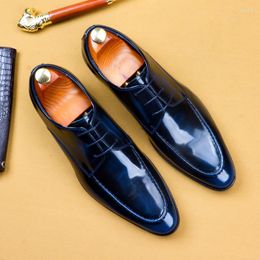 Dress Shoes Style Patent Leather Wedding For Men 2023 Quality Handmade Genuine Blue Black Man