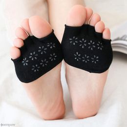 Women Socks 3 Pairs Cotton Half Palm Five Fingers Invisible Summer Thin High Heel Front Foot Open Toe Non Slip Shoes Liner