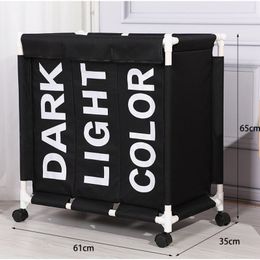 Storage Baskets Rolling Laundry Basket Organiser 3 Grid Large Hamper Bin Waterproof Bags For Dirty Clothes Box On Wheels 230912