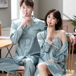 Women's Sleep Lounge Women's Sleepwear Robeset Pajamas Set For Couple Shirt Pants Satin 2PCS Men Women Pijamas Suit Casual Nightwear Loungewear Sexy BathrobeL230913