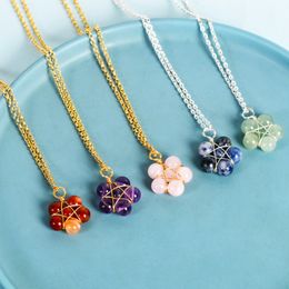 Natural Stone Flower Pendant Necklace Crystal Rough Round Beads Star BeadedGemstone Pendants Necklaces for Women Jewellery