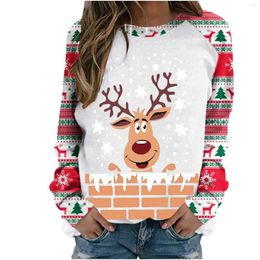 Women's Hoodies 2023 Spring And Autumn Christmas Loose 3D Elk Print Long Sleeve Round Neck Casual Fashion Hoodie Harajuku Tree