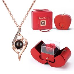 Necklace Earrings Set 100 Languages I Love You Projection Neccklace With Apple Rose Gift Box For Girlfriend Gifts 2023 In Romantic