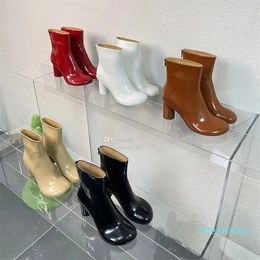 2023-New patent leather Ankle Boot chunky heels Round zip Booties slip teeth sole women's luxury designer Dress Party shoes Size 35-41