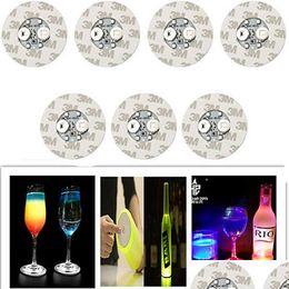 Other Led Lighting Bottle Stickers Coasters Lights 4Leds Decoration Light 6Cm Round Beer Drink For Party Bar Club Vase Wine Glass Drop Dh2Jm