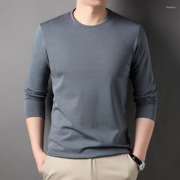 Men's T Shirts Silk Long Sleeve T-shirt For 2023 Autumn Youth Round Neck Pullover Solid Comfortable Underlay