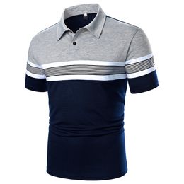 Men's Polos Men Short Sleeve Polo Shirt Casual Top Contrast Colour Design Striped Ribbon Decoration Summer Fashion 230912