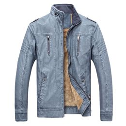 Men's Leather Faux Retro Motorcycle Jacket Men Fleece Autumn Winter Fashion PU Thick Coat Male Plus Size M4XL Mens 230912