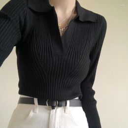 Women's Sweaters Women Tops In Autumn And Winter With POLO Collar Knitwear Niche Bottoming Shirt Short Section Slim Solid Colour Long Sleeves