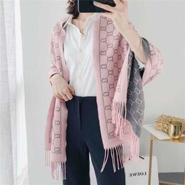 12% OFF scarf Women's New C Cashmere Scarf European American Big Brand Thickened Enlarged Double Sided Shawl Warm and Versatile