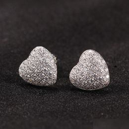 Mens Hip Hop Stud Earrings Jewelry Fashion Gold Simated Diamond 925 Sier Heart Drop Delivery Dhdut