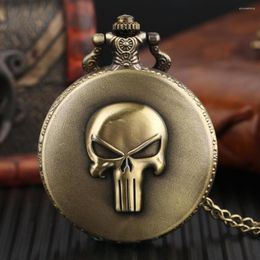 Pocket Watches Bronze Retro Steampunk Skeleton Pendant Full Design Watch Vintage Mini Necklace Quartz Clock Skull