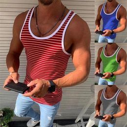 Men's Tank Tops Men Vests Summer Sleeveless Shirts Gym Clothing Stripped Sports Casual Fitness Tanks Slim Fit Mens Bodybuildi197Z