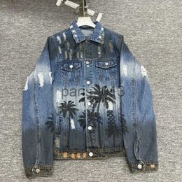 Men's Jackets Vintage Men Jacket Men's Coconut Tree Denim Rendered Print Gradient Coat Corduroy Jacket Baseball Casual Loose Popular Sweater x0913 x0913