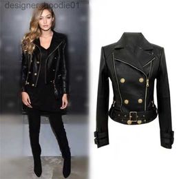 Men's Fur Faux Fur Gold Buckle PU Leather Jackets Womens Designer Coats Fashion Ladies Motorcycle Jacket L230913