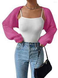 Women's Knits Ribbed Knit Shrug Sweater Bolero Tops Solid Colour Open Front Cropped Cardigan Long Sleeve Fall Casual