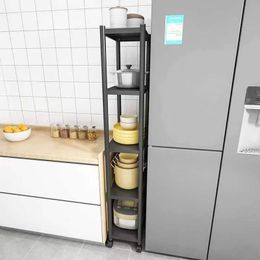 5-story kitchen wheel clamp storage shelf Floor to floor multi-story ultra-narrow refrigerator slit side small storage shelf