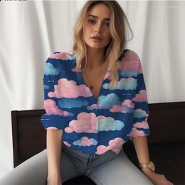 Women's Blouses Summer Lady Shirt Cloud 3D Printed Cute Casual Style Ladies Fashion Trend High -quality