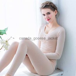 Women's Sleep Lounge V-neck Thermo Underwear Women Pyjamas Thermal Underwear Winter Sleepwear Warm Women's Clothes Set Female Second Skin Long Johns 211108L230913